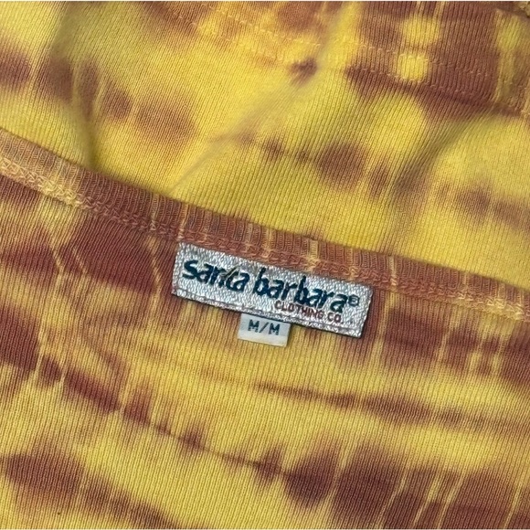 Santa Barbara Yellow and Brown Tie-Dye Beaded Scoop Neck Long Sleeve Top Medium - Picture 9 of 14